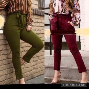2x1 paperbag waist trousers burgundy and green size L